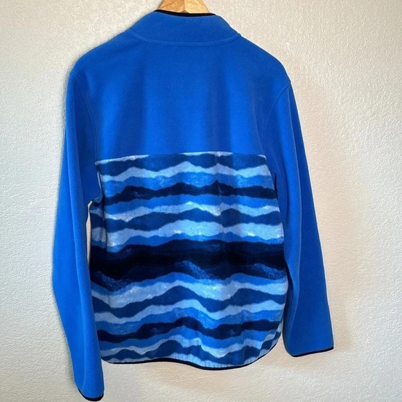 Lands End Mens Radiant Blue Mountain Heritage Fleece Pullover Sweater Large - Picture 2 of 6